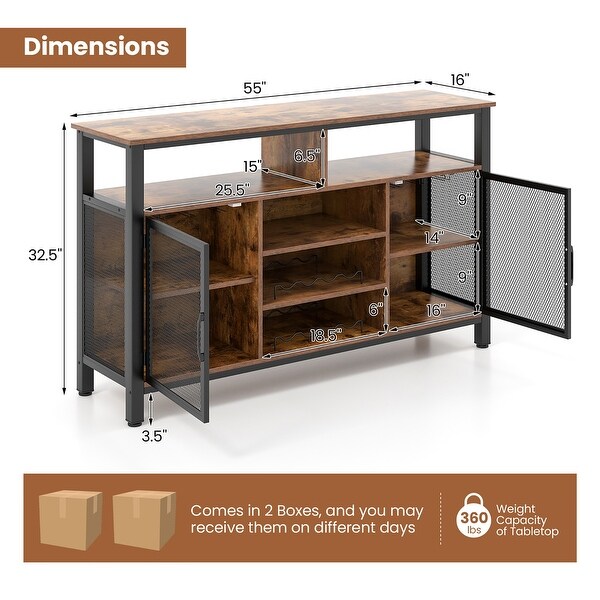 Gymax Industrial Metal Buffet Sideboard with 8-Bottle Wine Rack