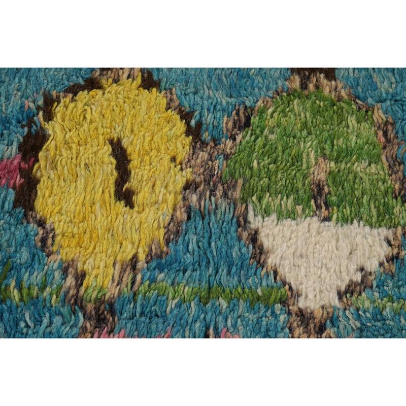 Hand Knotted Oriental 100% Wool Carpet Modern Tribal Navy Blue & Blues Moroccan Area Rug - 9' 8'' X 6' 2''