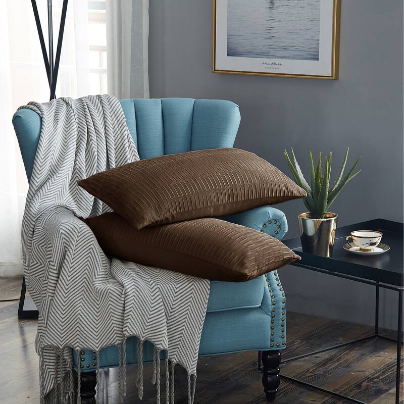 Agnew Pleated Velvet Decorative Throw Pillow Cover Set, NO INSERT - 14" x 26" - Carafe