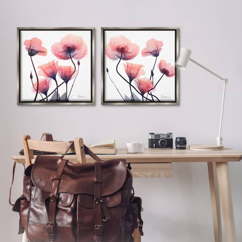 Stupell Various Faded Pink Flowers Framed Floater Canvas Wall Art Design By Albert Koetsier (Set of 2)