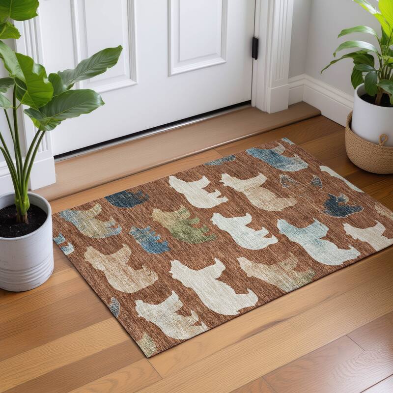 Machine Washable Indoor/ Outdoor Modern Bear Chantille Rug