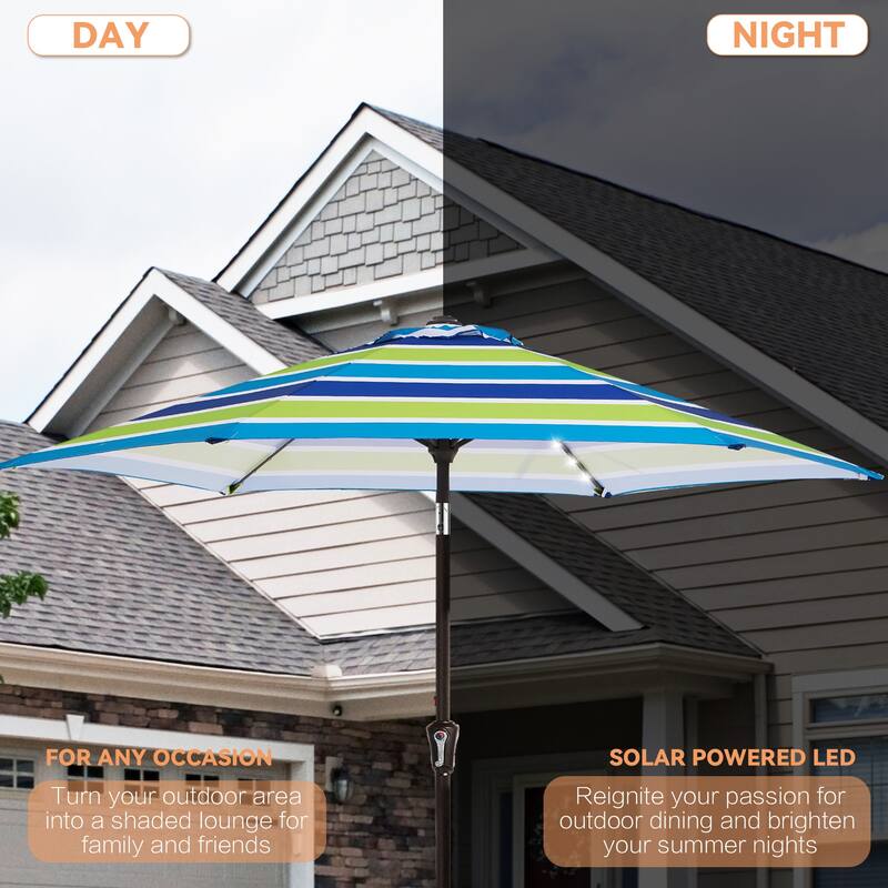 9ft Patio Market Umbrella with LED Lights,Crank & Tilt