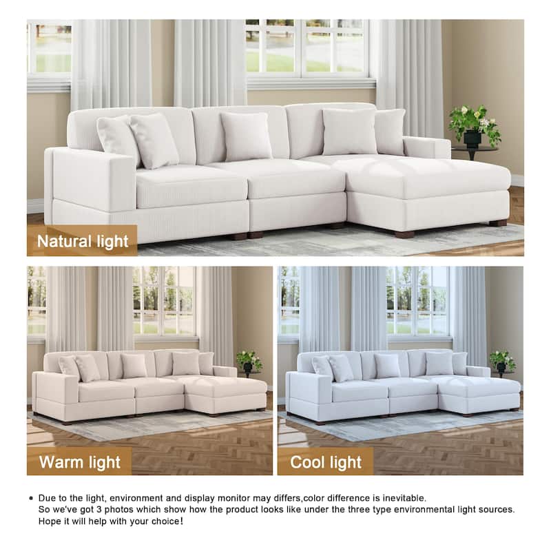 Upholstered Oversized Modular Sectional Sofa Set Corduroy Sleeper Sofa With Chaise