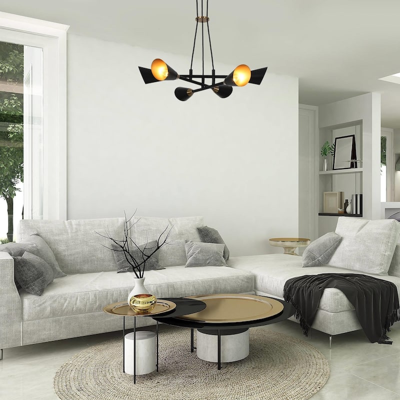 Modern 6-Light Black Gold Metal Chandelier Ceiling Lights for Dining Room - 26" D x 4.5" H