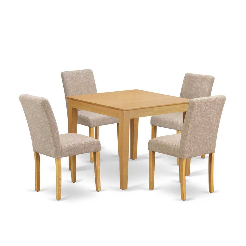 Square Dining Set 5Pc - 36 Inch Table w/ Parsons Chairs - Linen Fabric - Modern Farmhouse Style