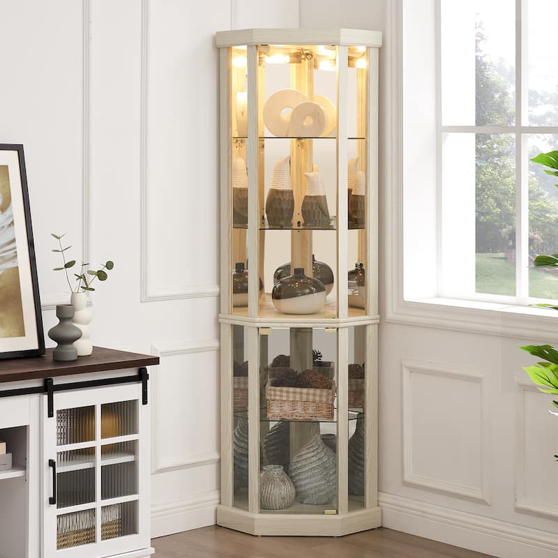 Corner Lighted Curio Display Cabinet Glass Corner Cabinet