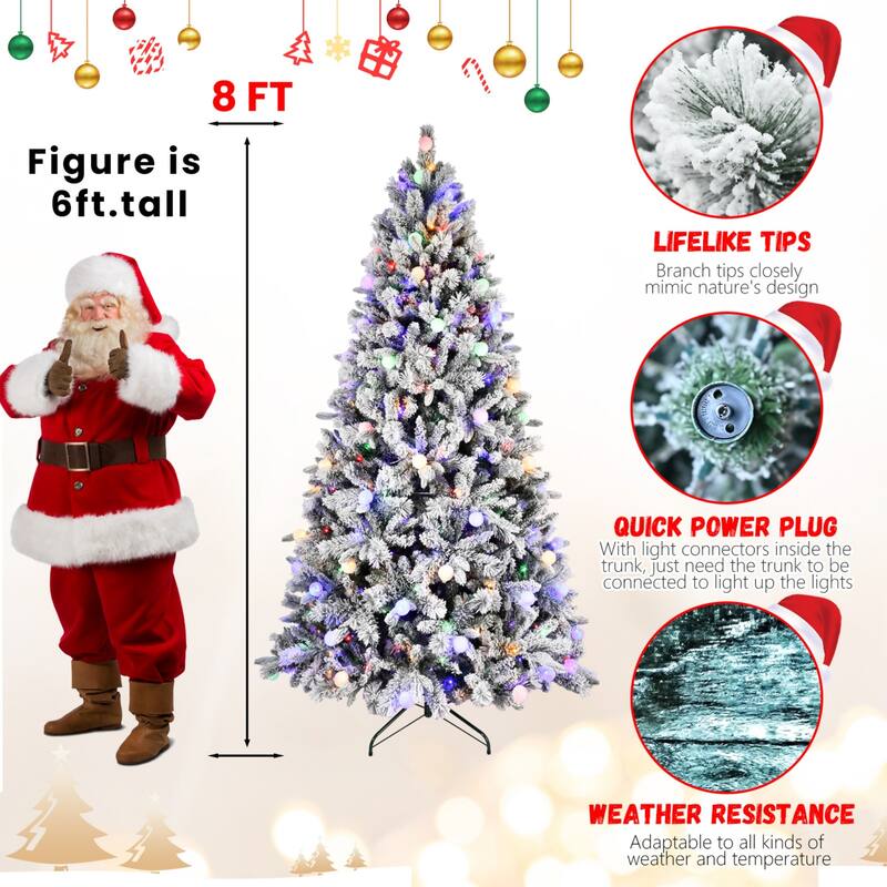 PE and PVC Floceked Christmas Tree with Lights - N/A