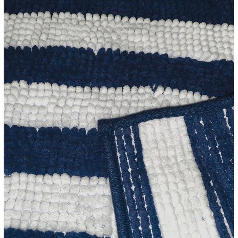 47"x27" - Large Blue White Stripe Soft Cozy Plush Chenille Bath Mat Bathroom Rug