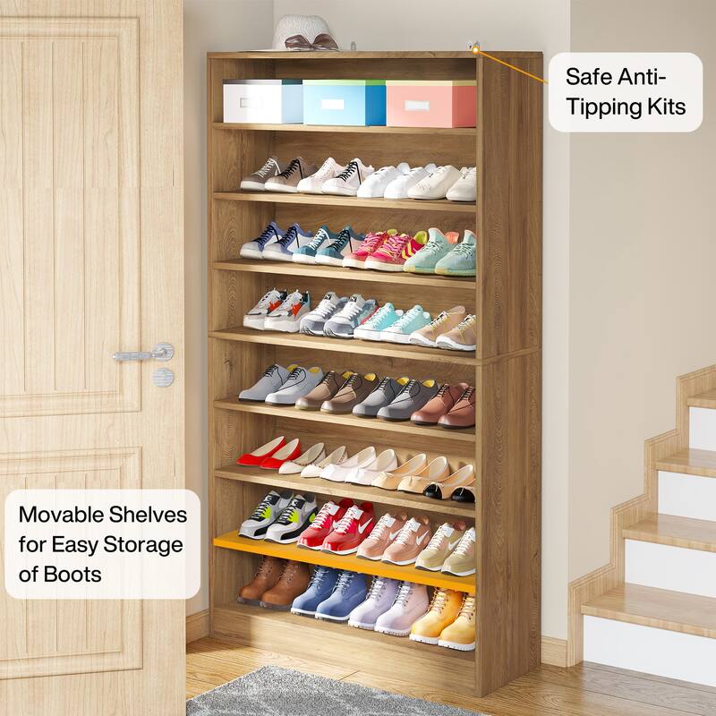 Wood Shoe Cabinet, Freestanding Shoe Storage Cabinet, Open Storage Shoe Organizer Entryway Shoe Rack Cabinet