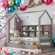 preview thumbnail 10 of 16, Twin Size Wooden House Bed Kids Bed with 2 Drawers and Storage Shelf Grey