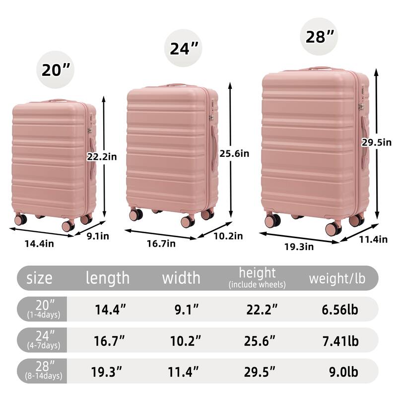 3 PCS in ABS Spinner Wheel Luggage, TSA Combination Lock