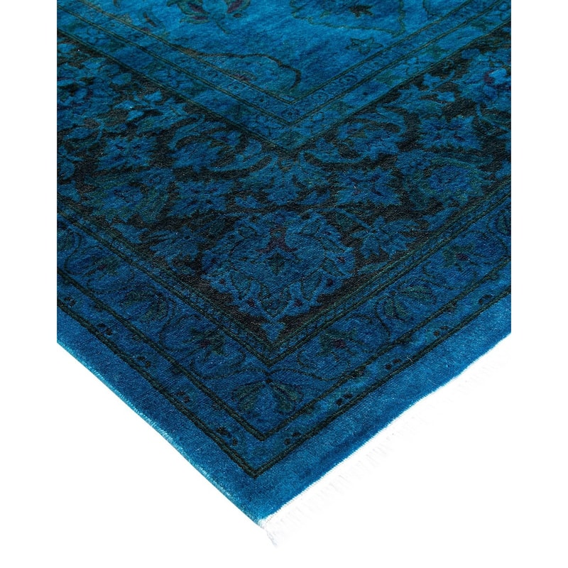 Overton Hand Knotted Wool Vintage Inspired Modern Contemporary Overdyed Blue Area Rug - 8' 4" x 10' 5"
