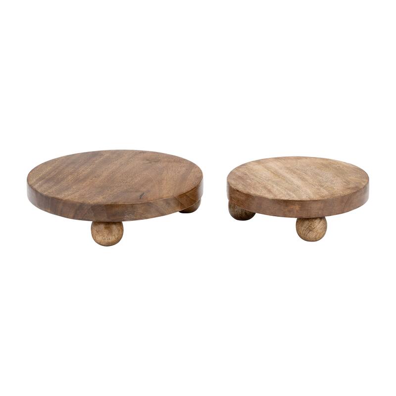 Sagebrook Home Natural Round Wood Set Of 2 Riser Trays - 10.0" x 10.0" x 3.0"