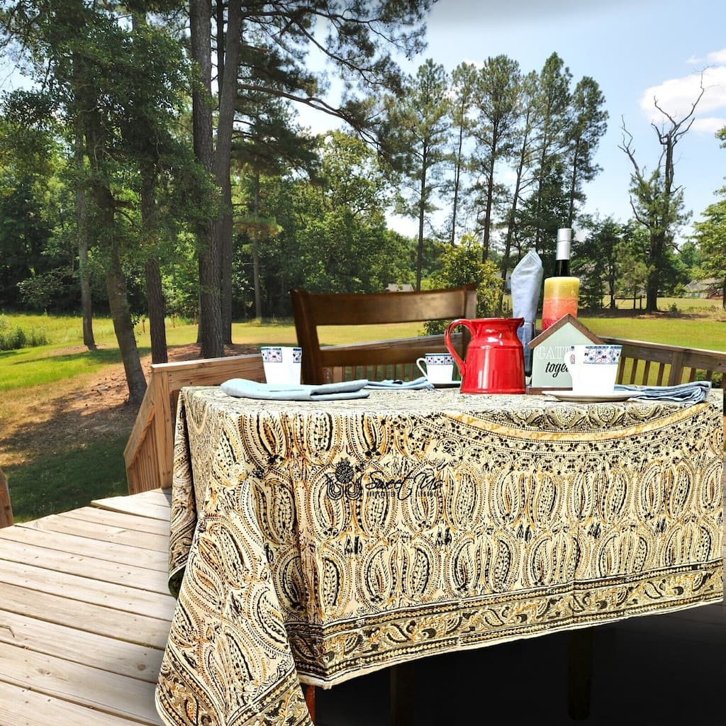 Lush Floral Block Print Vegetable Dye Cotton Table Linen Collection