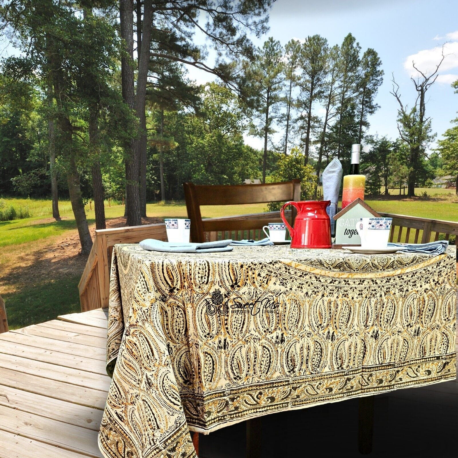 Lush Floral Block Print Vegetable Dye Cotton Table Linen Collection