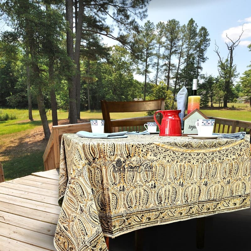 Lush Floral Block Print Vegetable Dye Cotton Table Linen Collection