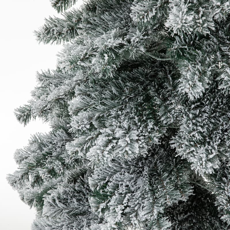 Glitzhome 12ft Pre-Lit Flocked Slim Spruce Artificial Christmas Tree with 900 Lights