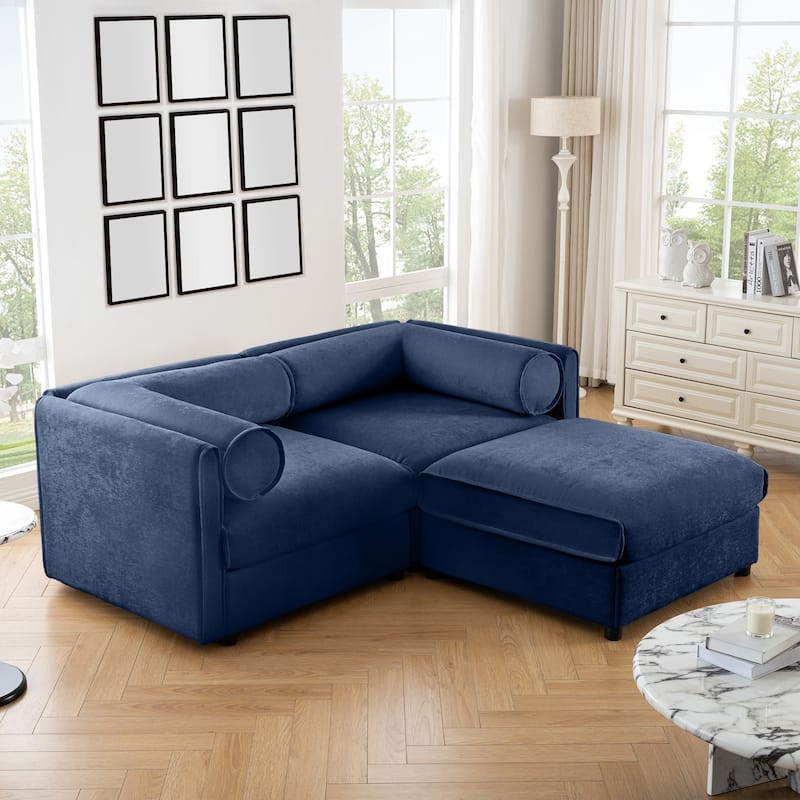 Modern 2-Seater Storage Loveseat with 1 Ottoman