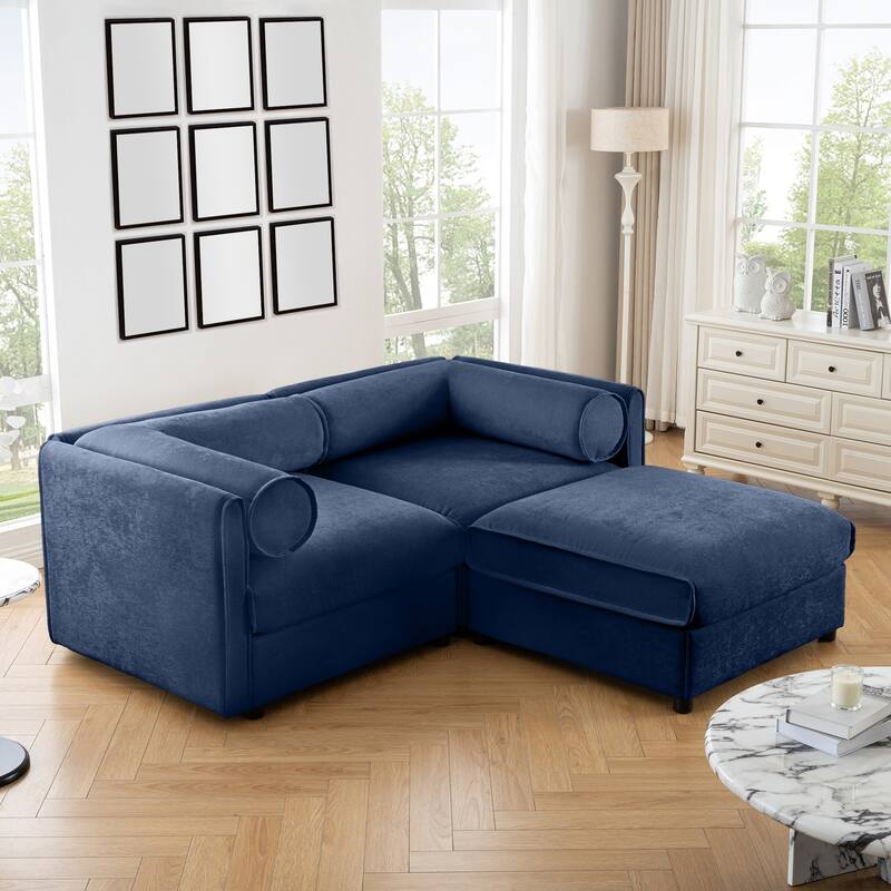 Modern Chenille 6-Seater Sofa with Ottoman Storage, Hidden Storage, Cylindrical Cushioned Arms and Backrest