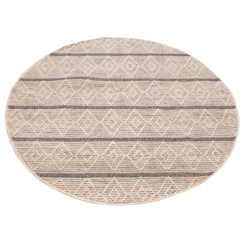 ECARPETGALLERY Braid weave Sienna Cream, Grey Wool Rug - 4'10 x 4'10
