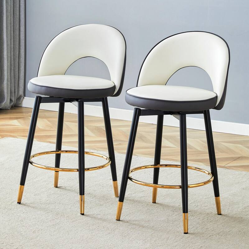 360° Rotatable Bar Chair with Modern PU Upholstery and Metal Legs - Dark Gray,White+Black