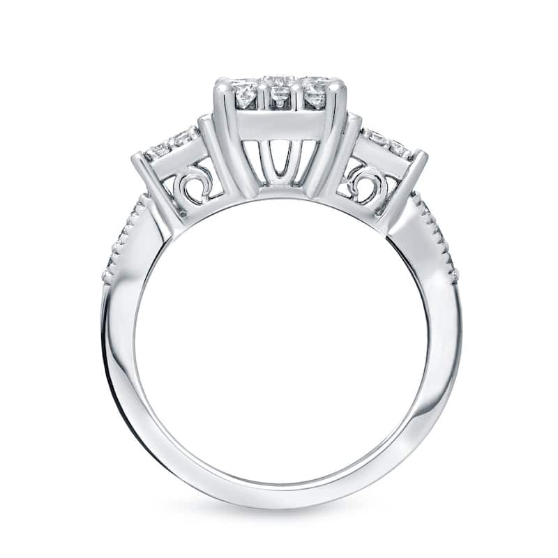 Auriya 14k Gold 3/4ctw Ornate 3-Stone Halo Diamond Engagement Ring Set