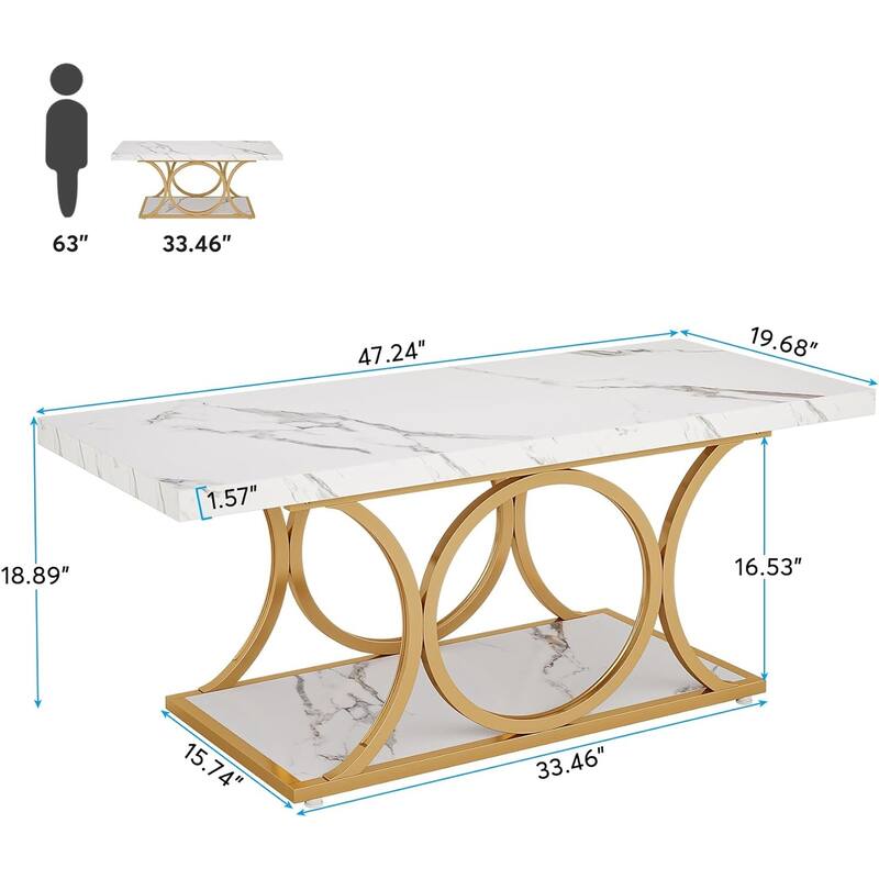 47.24-inch Rectangle Coffee Table, 2-Tier Modern Faux Marble Coffee Tables
