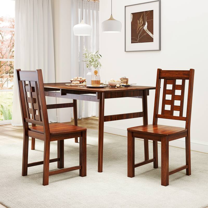 Gymax Dining Chairs Set of 2 w/Solid Rubber Wood Frame Elegant