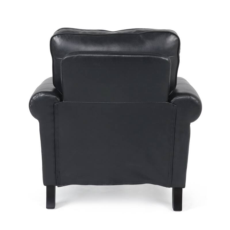 Roomfitters Faux Leather Club Chair with Rolled Arms, Nailhead Trim and Cushioned Seat, Classic Accent Armchair, Black