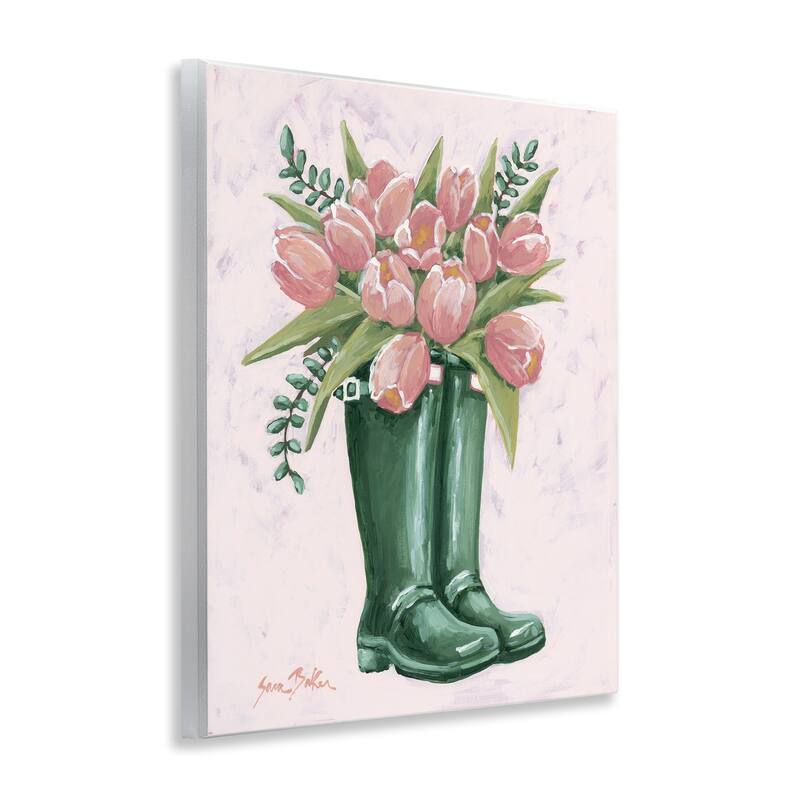 Stupell Pink Tulips in Boots Wall Plaque Art Design By Sara Baker
