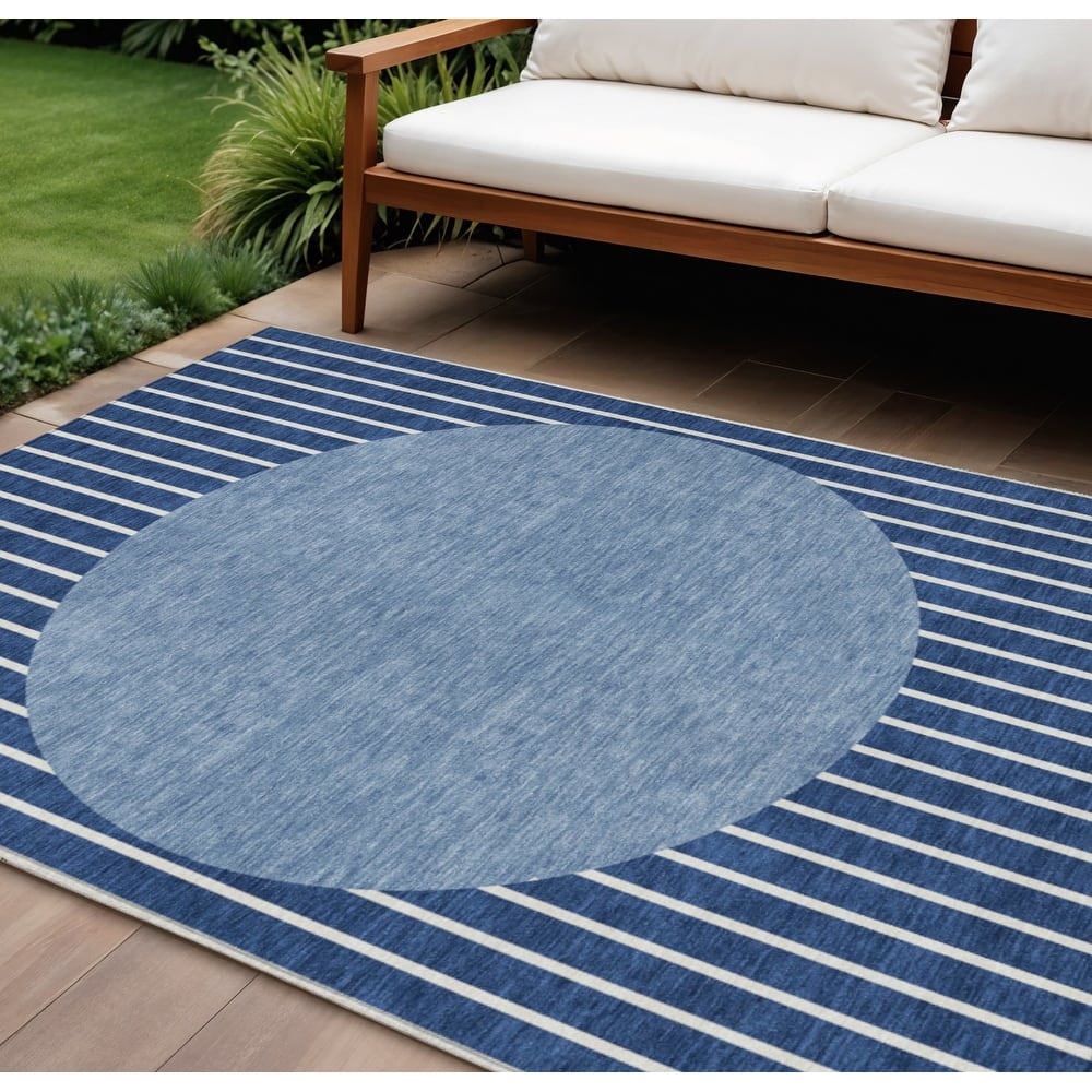 HomeRoots Striped Transitional Rectangle Outdoor Rug
