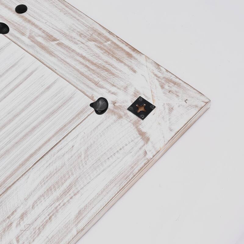 Rustic White Solid Wood Handcarved Rectangle Mirror - Accent Decor - Antique White