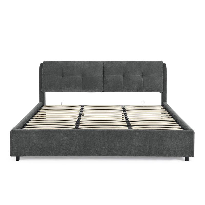 King Size Storage Upholstered Hydraulic Platform Bed with Integrated Headboard