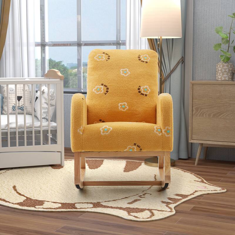 Modern Accent Rocker Armchair With Side Pocket - Mustard