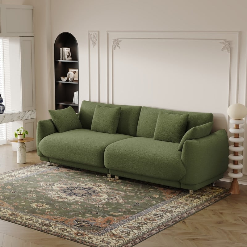Modern Style 86.6" Teddy Velvet Upholstered Water Chestnut Sofa