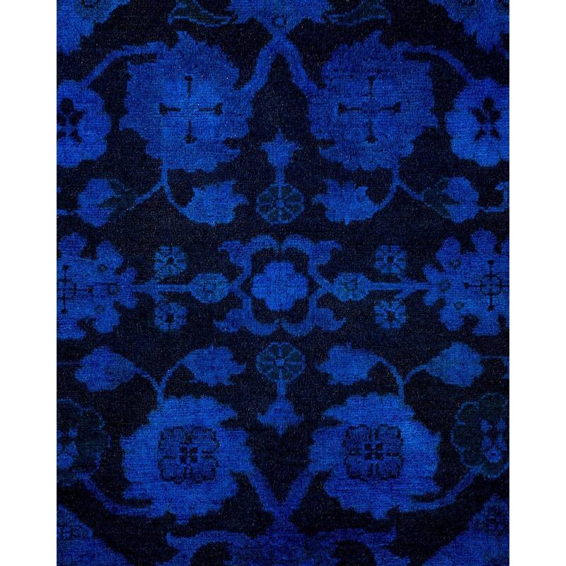 Overton Hand Knotted Wool Vintage Inspired Modern Contemporary Overdyed Blue Area Rug - 2' 7" x 12' 2"