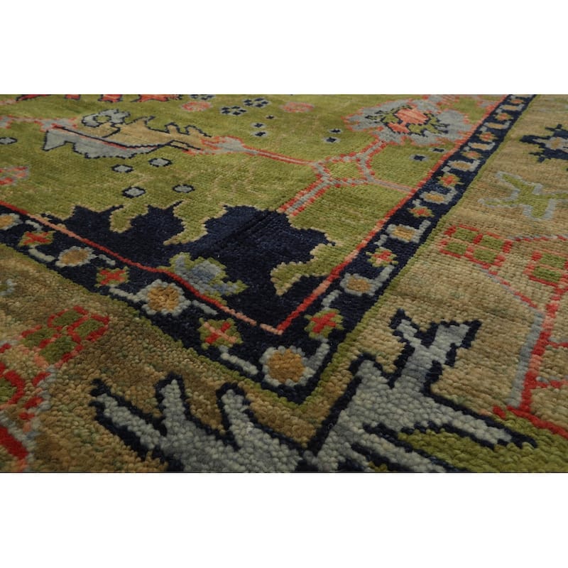Hand Knotted Green Turkish Oushak Wool Traditional Oriental Rug