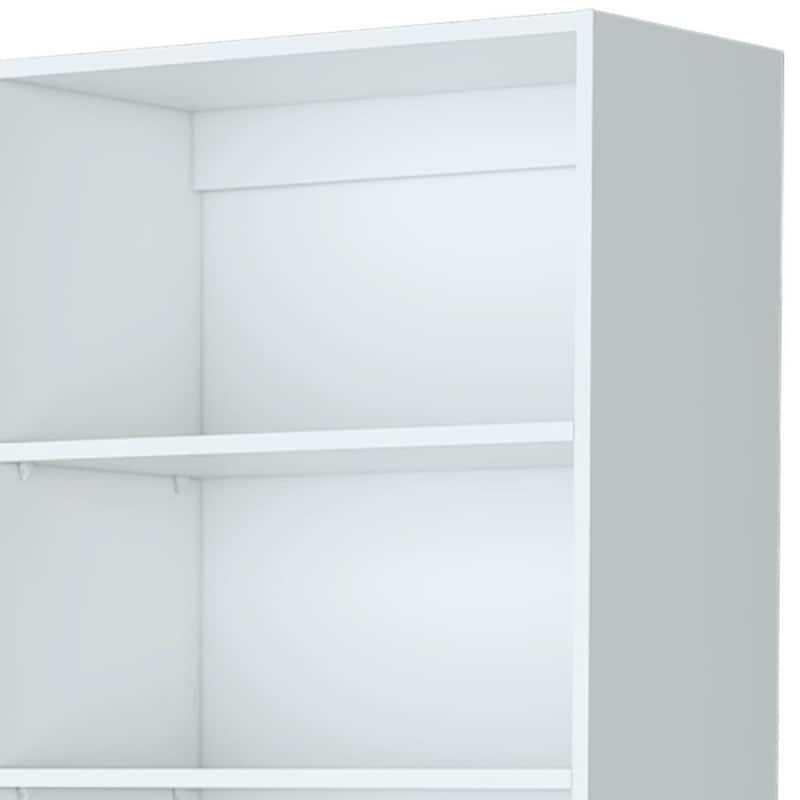 HomeRoots 71" White Wood Three Tier Bookcase with Two Doors