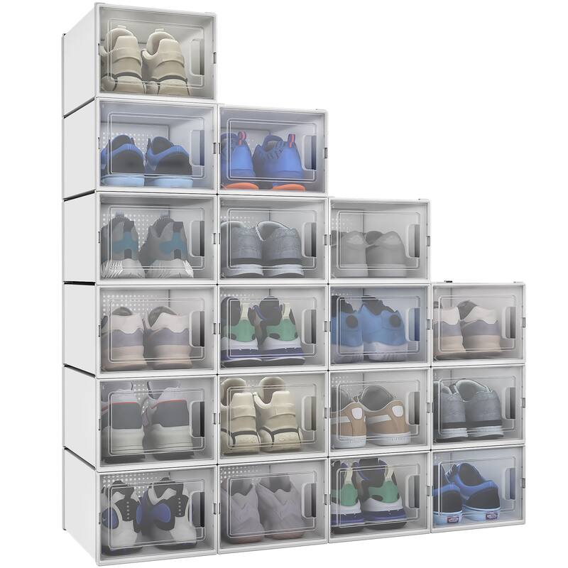 Plastic Shoe Storage Box Set - 18PCS - White