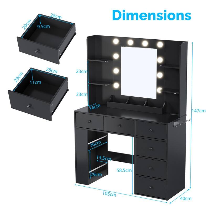 Particle Board Veneered 6-drawer 3-compartment Double-layer Side Rack, Side Panel Storage Style Dressing Table - N/A