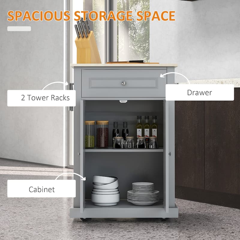 Rolling Kitchen Island Cart, Portable Serving Trolley Table with Drawer, Adjustable Shelf and 2 Towel Racks