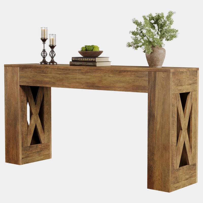 63-Inch Long Console Table, Farmhouse Entryway Table with 2 Drawers