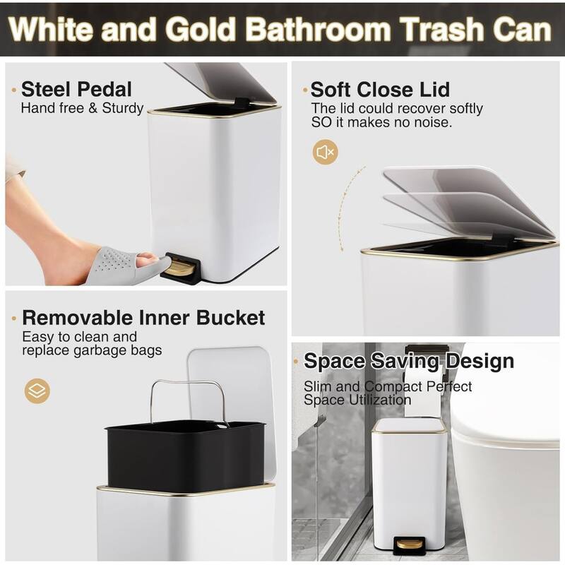 8-piece bathroom set with stainless steel trash can, toilet brush, toothbrush set, soap dispenser