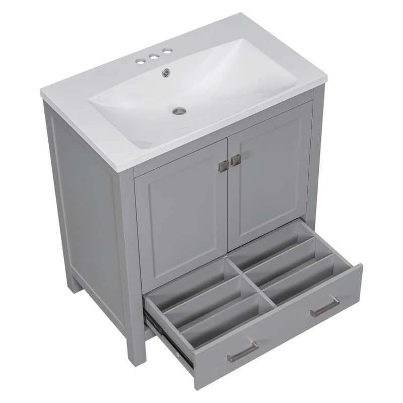 30" White Bathroom Vanity with Single Sink, 2 Doors, and Drawer