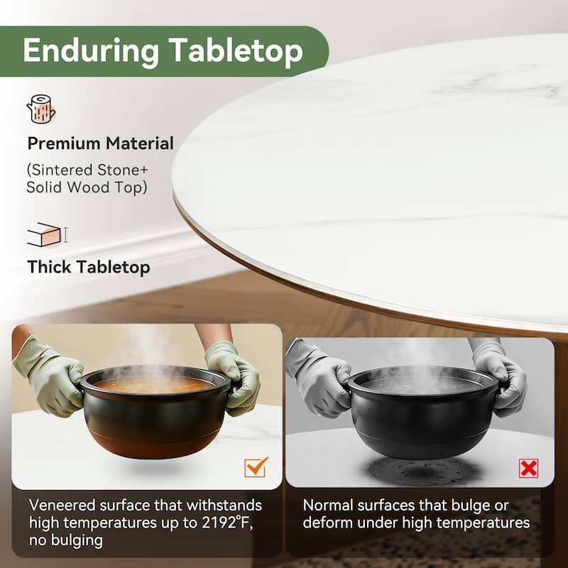 31.5" Solid Wood Round Dining Table for 2-4, Small Circle Kitchen Table with Stainless Steel Pedestal, Sintered Stone Top