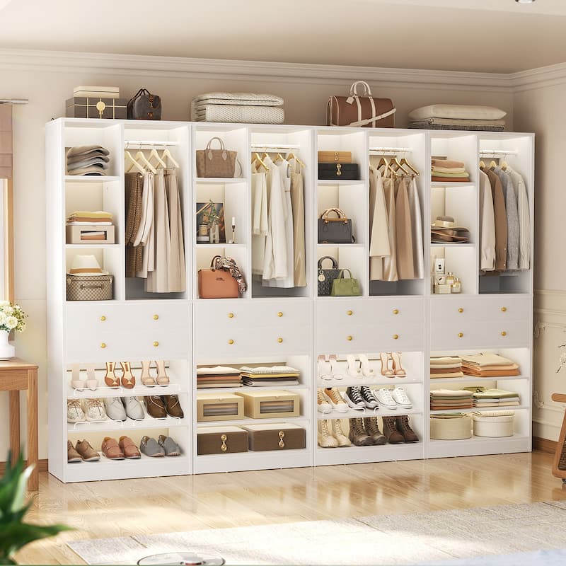 27.7'' Closet Organizer with Shoe Racks and Drawers, Closet System with Hanging Rod and Adjustable Shelves