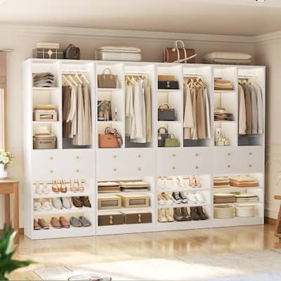 27.7'' Closet Organizer with Shoe Racks and Drawers, Closet System with Hanging Rod and Adjustable Shelves