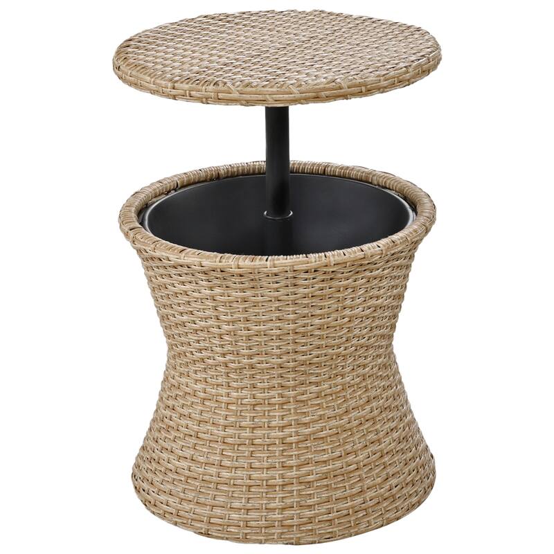 5 Pcs Outdoor Patio Furniture Set, All-Weather Patio Conversation Set with Wicker Cool Bar Table, Single Chairs and Ottomans