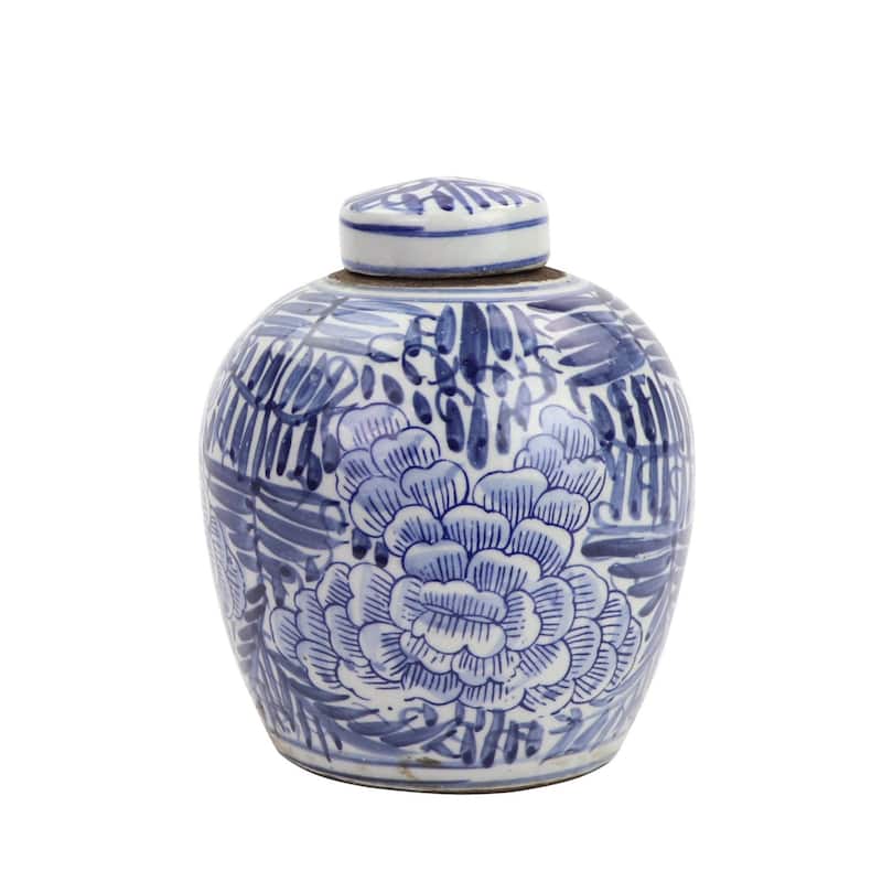 BW Tiny Lid Mini Jar Blue Blooming Flower