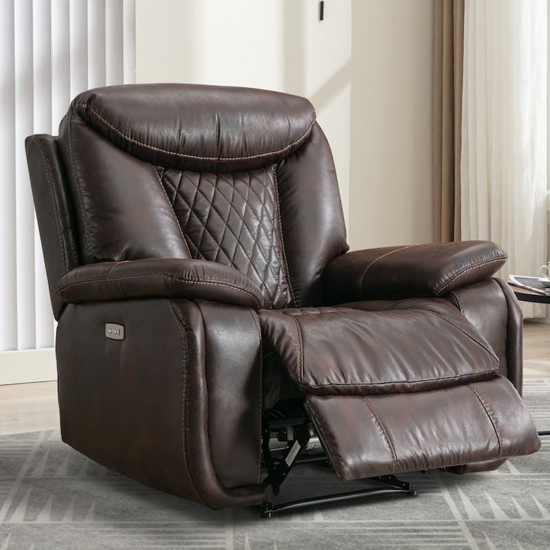 Ebello Leather Electric Power Recliner with Comfortable Footrest for Living Room - LightBrown